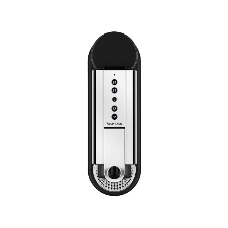 Cafetera Nespresso Citiz plateada con panel frontal liso y botones verticales negros.