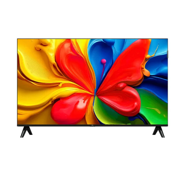 Televisor TCL 32" con pantalla QLED 2K, diseño de bordes delgados y base en V negra.