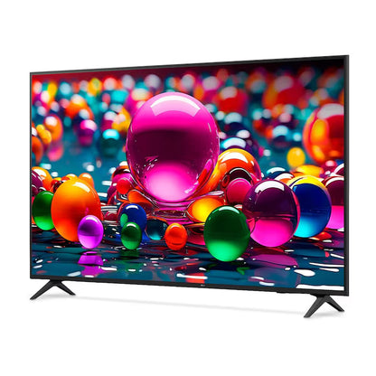 Televisor LG 55" Smart TV 4K UHD con pantalla delgada y base en V negra.