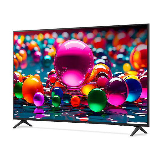 Televisor LG 55" Smart TV 4K UHD con pantalla delgada y base en V negra.