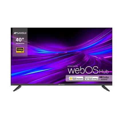 Pantalla Smart TV Sansui 40" Full HD con sistema webOS y diseño delgado en color negro.