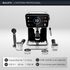 Cafetera profesional RCA negra con espumador de leche, taza y accesorios para espresso.