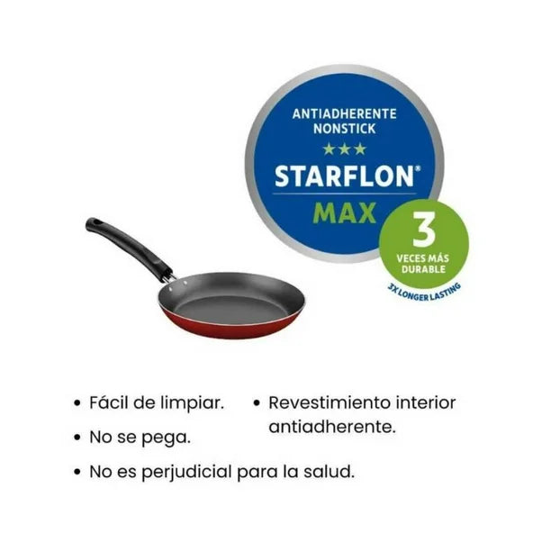 Set de 3 sartenes Tramontina Chelsea rojas antiadherentes de 20, 26 y 30 cm con mango negro ergonómico.