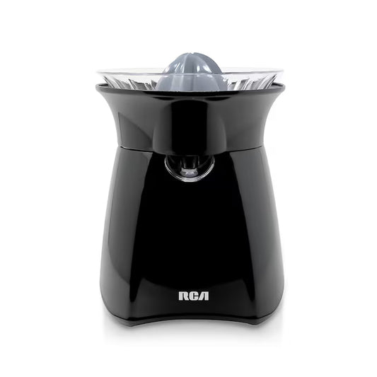 Exprimidor de cítricos RCA negro con cono estriado y sistema antigoteo integrado.