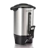 Cafetera percoladora Hamilton Beach acero inoxidable 45 tazas con dispensador negro y medidor frontal.