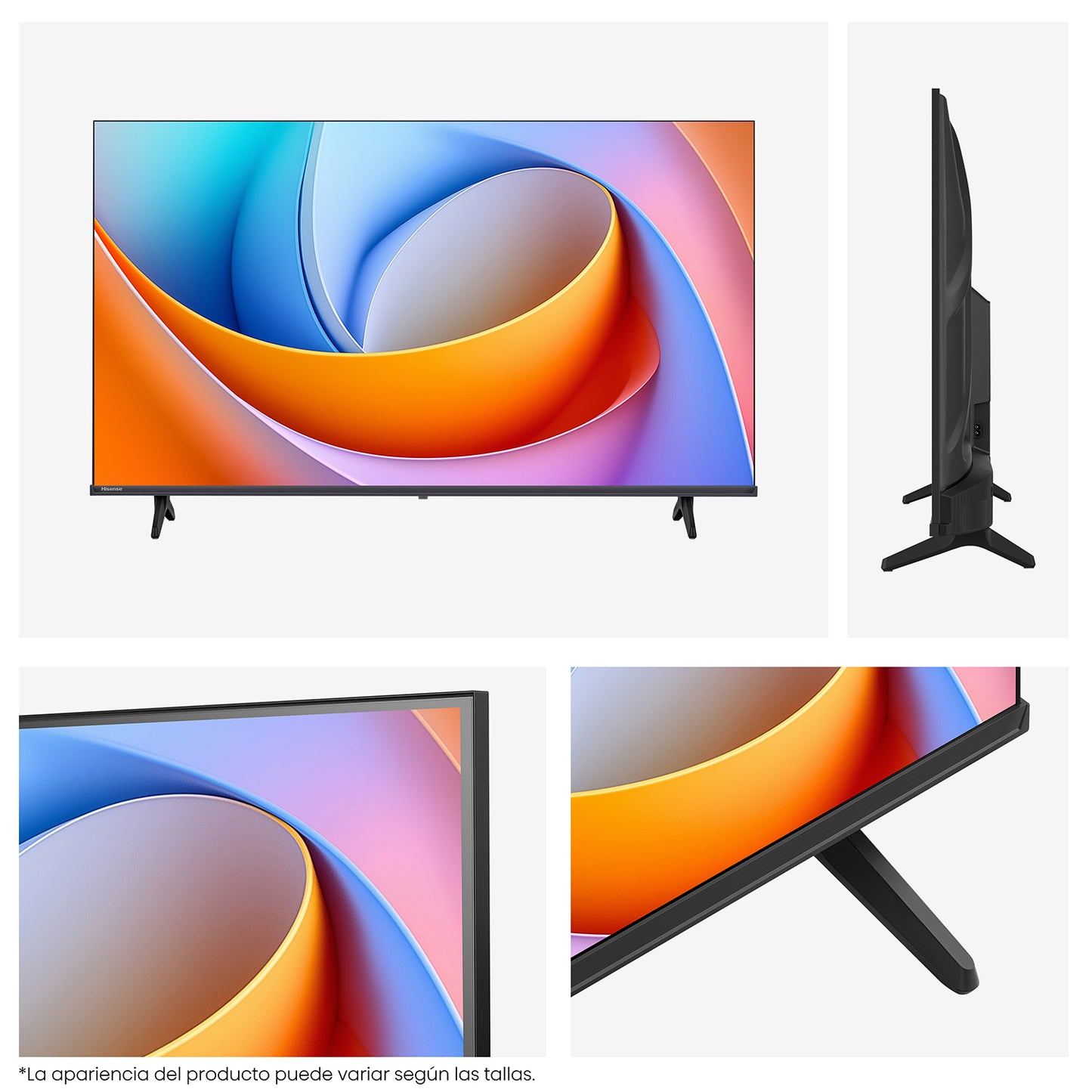 Pantalla Hisense 40" 4K VIDAA con diseño delgado, marco negro y soporte en V.