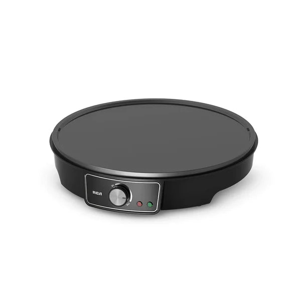 Crepera antiadherente RCA negra de 30 cm con control de temperatura y luces indicadoras.