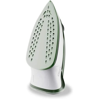Plancha de vapor Oster verde con base antiadherente y diseño ligero.