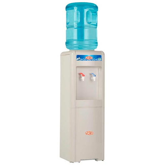 Dispensador de agua blanco Puresa HC-500 con grifos azul y rojo para agua fría y caliente.