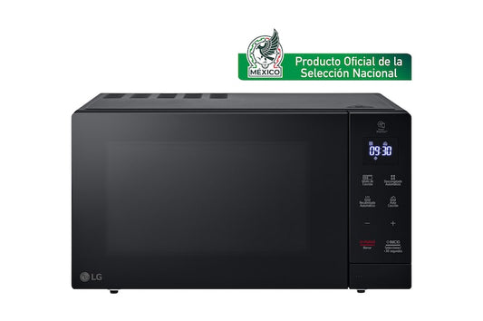 Horno microondas LG negro 1.1 pies pantalla digital azul botones táctiles On/Off.